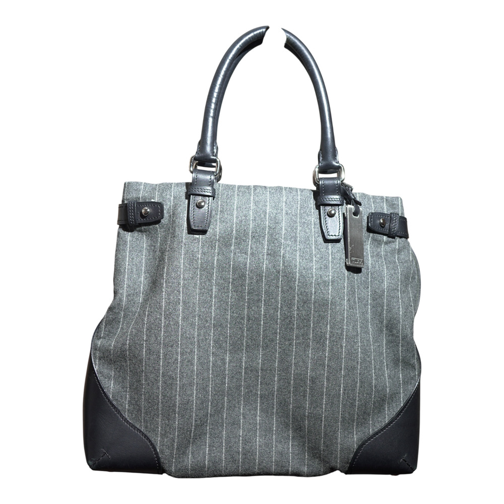 TUMI Chatham East West Satchel Bag Gray Pinstripe Wool & Leather MSRP $495 Italy